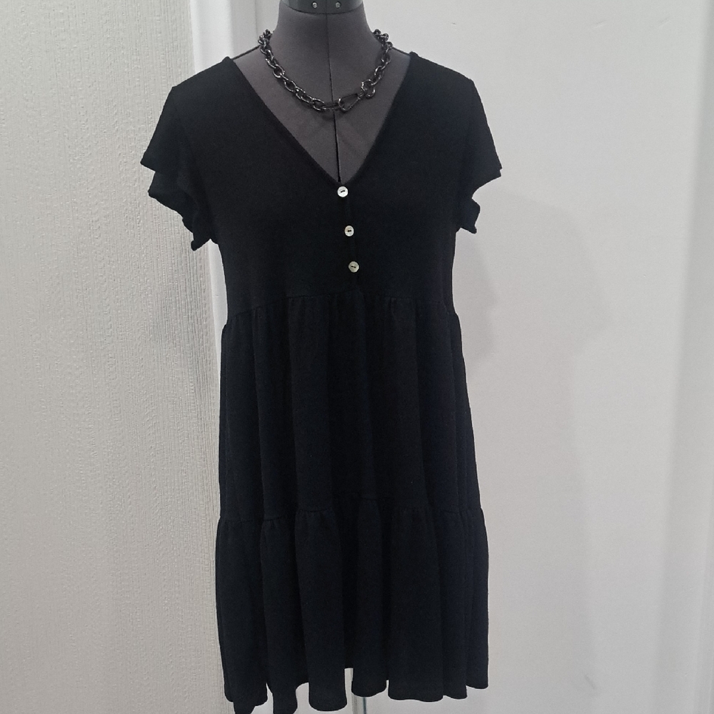 Elegant Black V-Neck Women's Dress